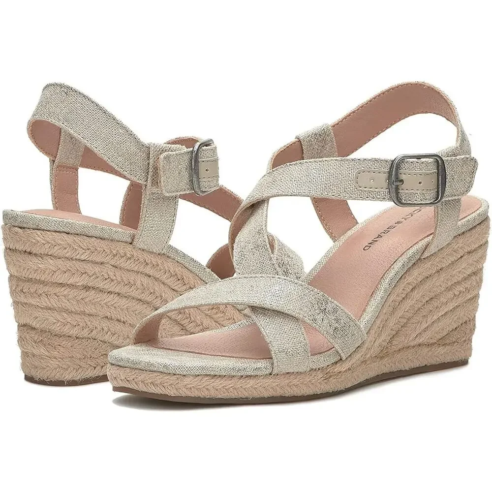 NEW Lucky Brand Mytila Espadrille Sandals Women's Size 10  M Wedge Natural Gold